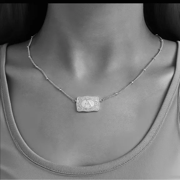 Silver Initial Belt Buckle Pendant Necklace - Picture 2 of 3